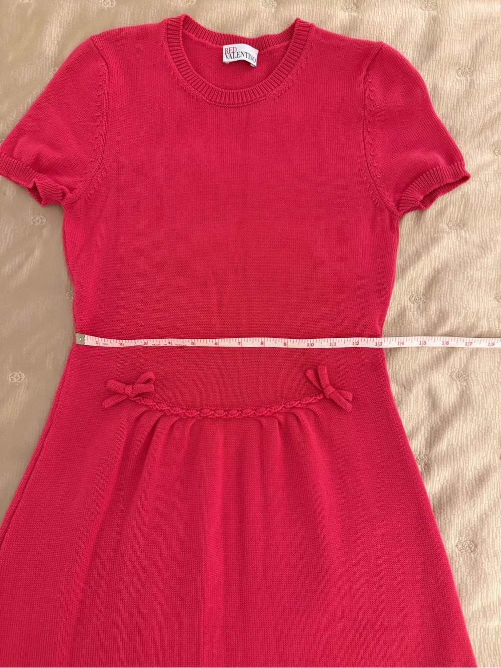 RED Valentino Pink Virgin Wool Knit A-Line Dress Crew Neck Bow, M - Picture 12 of 14